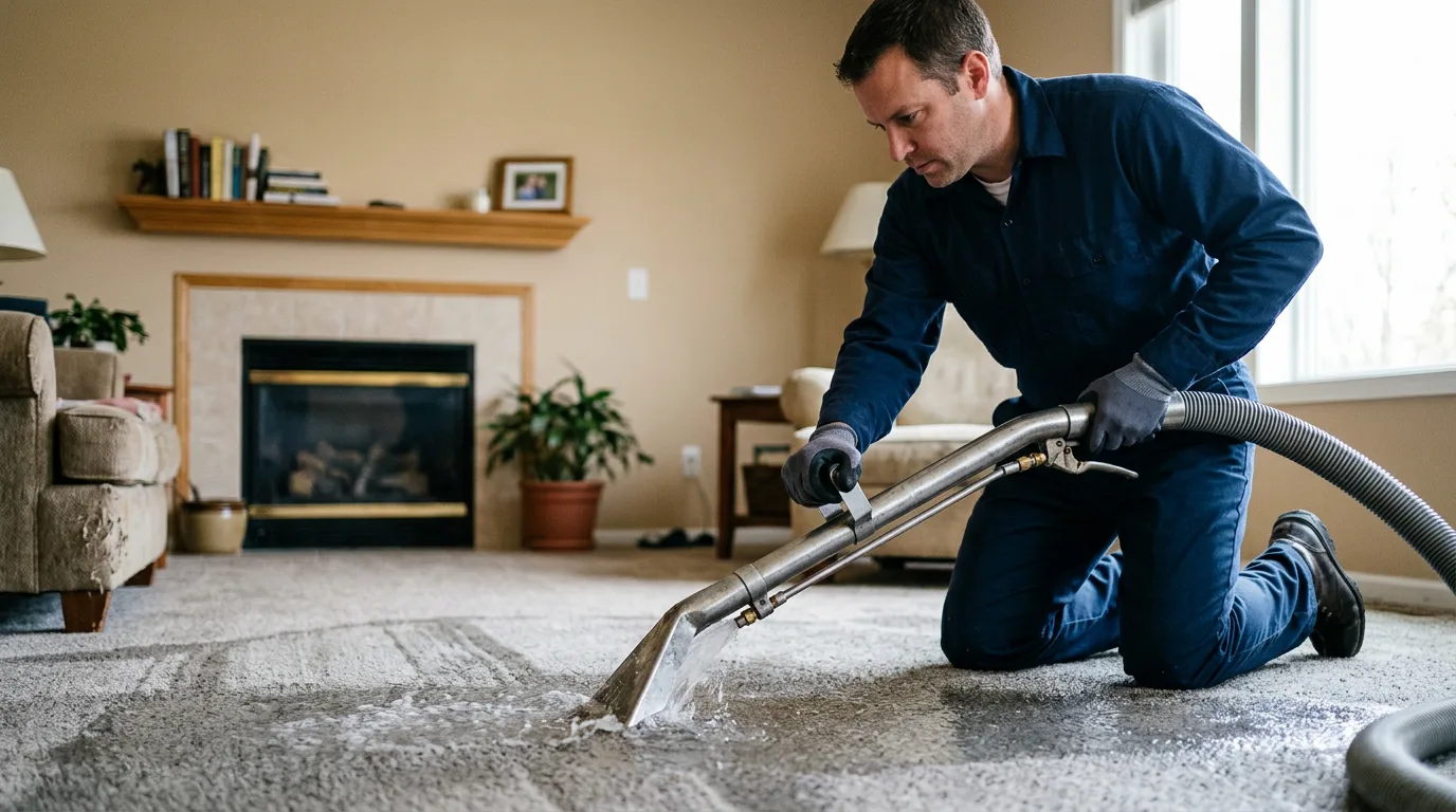 Water damage restoration technician working near Mccausland, IA